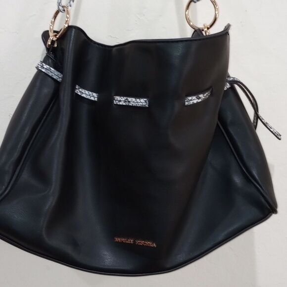 Badgley Mischka Vegan Black with Snake Trim Purse - No Cross Body Strap - Picture 2 of 16